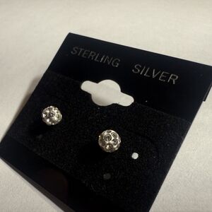 Sterling Silver Crystal Ball Stud Earrings - Silver